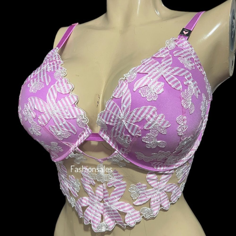 Victorias Secret LUXE Lingerie Lined Dem Embroidery Mesh / Flower Appliqué Bra